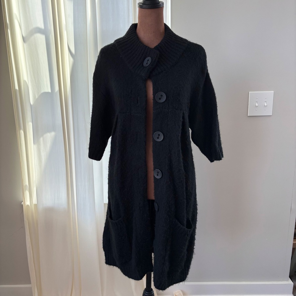 Vintage Wool Blend Cardigan Sweater M Longline Button Up Y2K Goth Whimsigoth